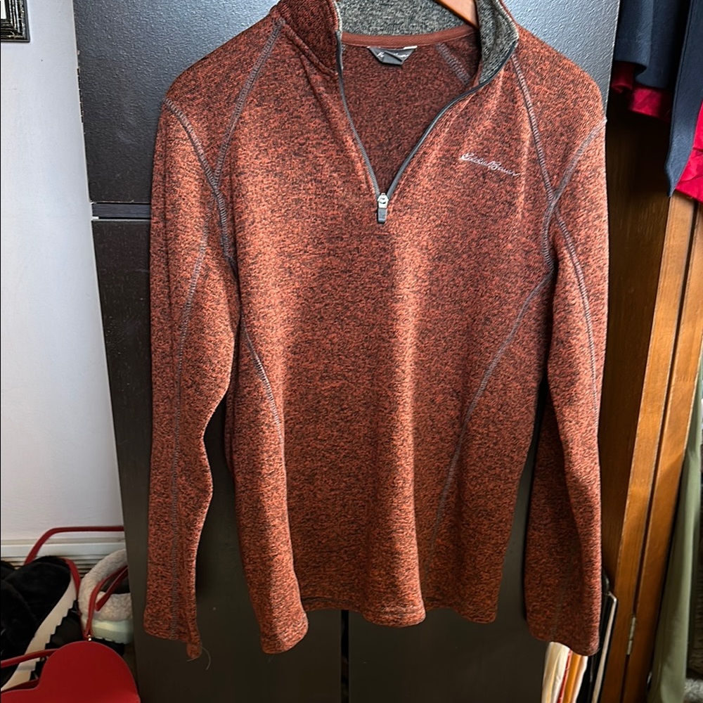 Eddie Bauer Brown Sweatshirt with Partial Zip Collar